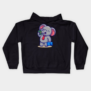 Cute elephant business with money cartoon Kids Hoodie